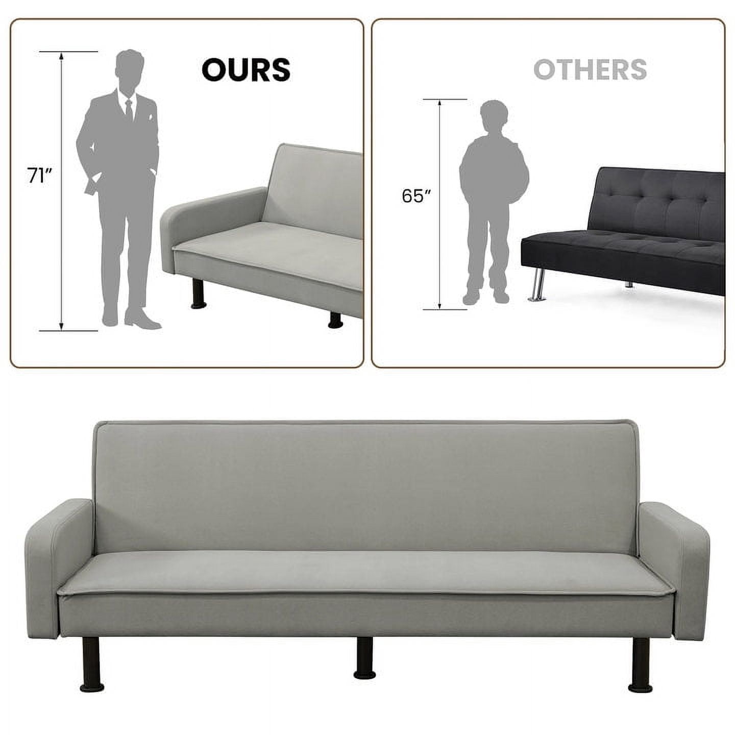 Aukfa 78" Square Arm Futon Sofa Bed Upholstered 3 Seat Couch for Home Office, Flannel, Light Gray
