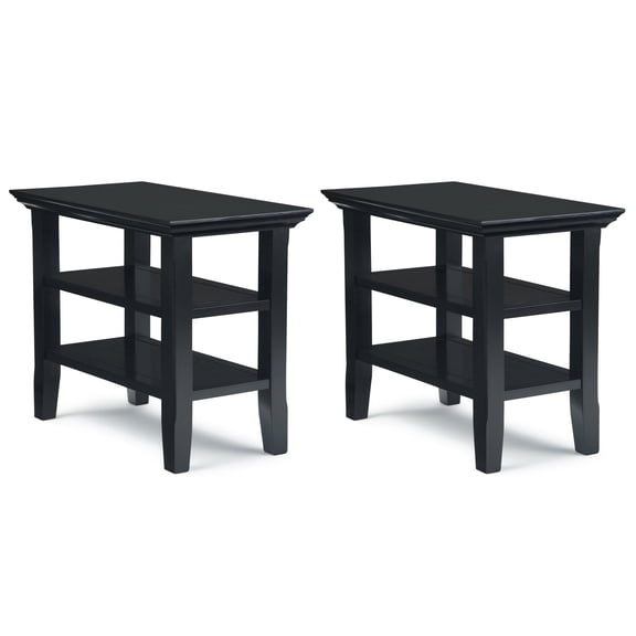Simpli Home Acadian 14 inch Solid Wood Transitional Narrow Side Table in Black (Set of 2)