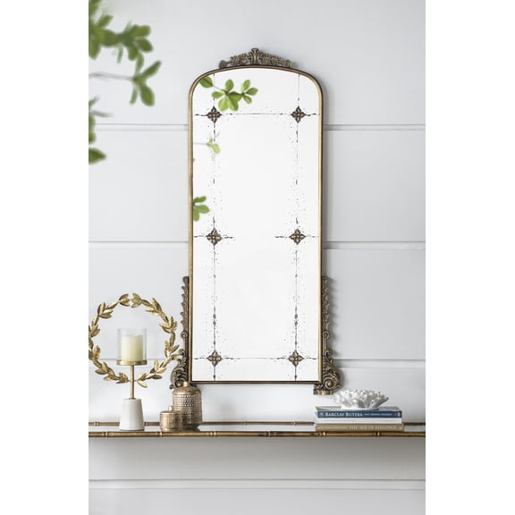 24" x 48.5" Antique Gold Arched Mirror with Metal Frame, Full Length Mirror for Living Room Bathroom Entryway