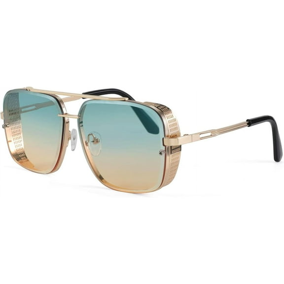 FEISEDY Sunglasses Mens Women Vintage Pilot Square Trendy Metal Steampunk Fishing Driving Sun Glasses B2894