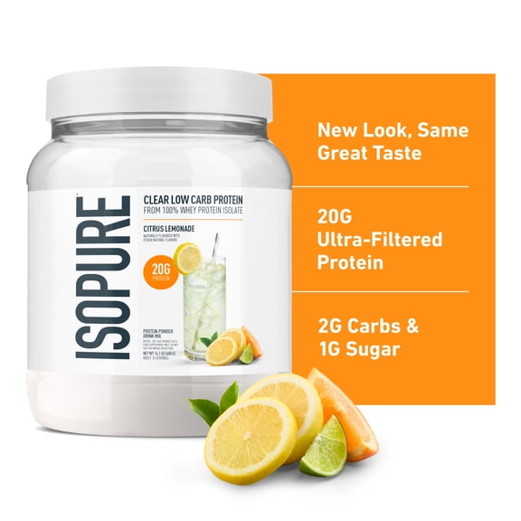 Isopure Clear Low Carb 100% Whey Protein Isolate Powder, Citrus Lemonade, 20g Protein, 14 Servings