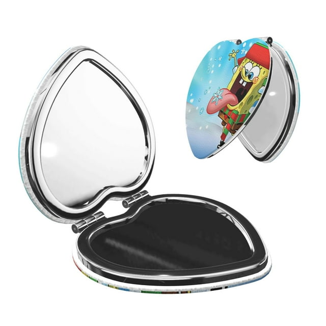 Zufioo SpongeBob SquarePants for Portable Pocket Makeup Mirror, Foldable Handheld Magnifying Beauty Mirror Suitable for Wallet Handbag for Women-Heart Shape