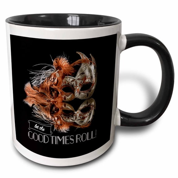 3drose, Let the Good Times Roll Mardi Gras Mascarade Mask on Black, 11oz Two-tone Black Mug