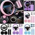 thumbnail image 6 of MODANU 10 Pcs Car Accessories Set with Leather Steering Wheel Cover Seatbelt Cover Bling Car Ring Sticker Flower Air Vent Clip (Purple), 6 of 6