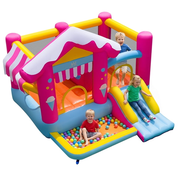 Costway 5-in-1 Inflatable Bounce House with Tunnel, Slide, Ball Pit, Carrying Bag for Kids