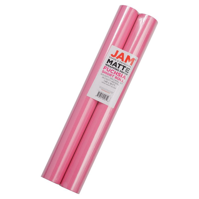 JAM Paper Matte Wrapping Paper, 52.6 Sq ft Total (17 in x 18 Ft Each), Fuchsia Hot Pink, 2 Rolls