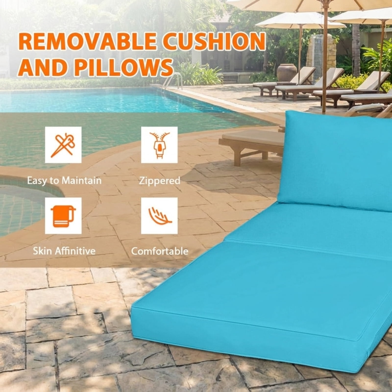 Furnibear 5 Piece Patio Furniture Set Outdoor Wicker Conversation Set with Cushioned Armless Sofas and Coffee Table for Garden Deck, Turquoise