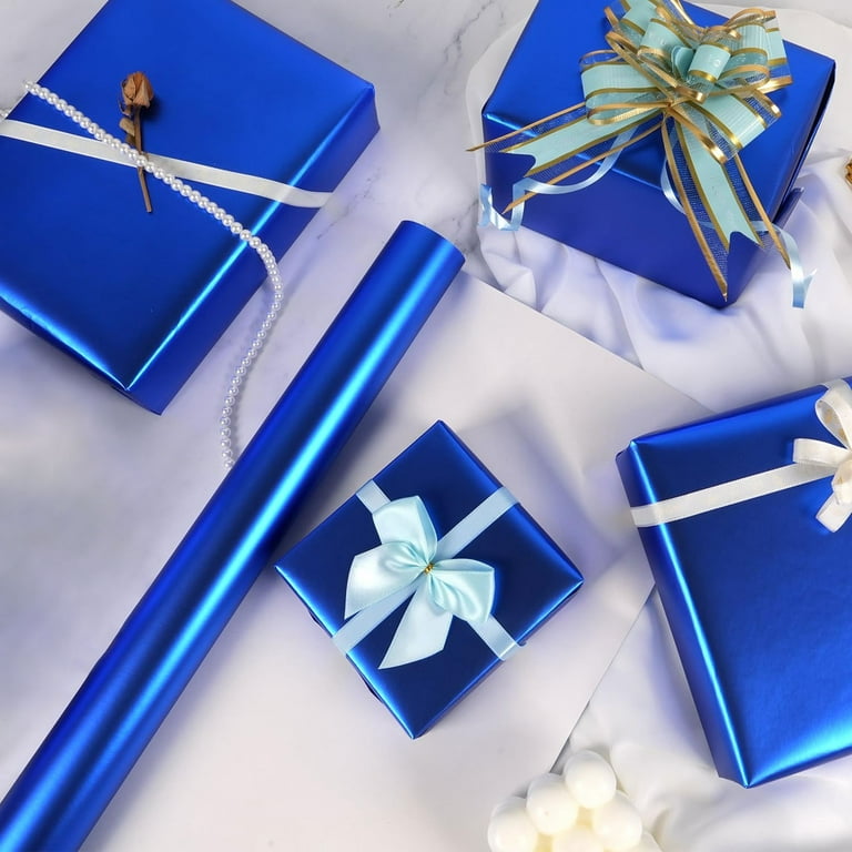 Tripumer Blue Metallic Wrapping Paper, 17" x 32.8 Feet photo 3