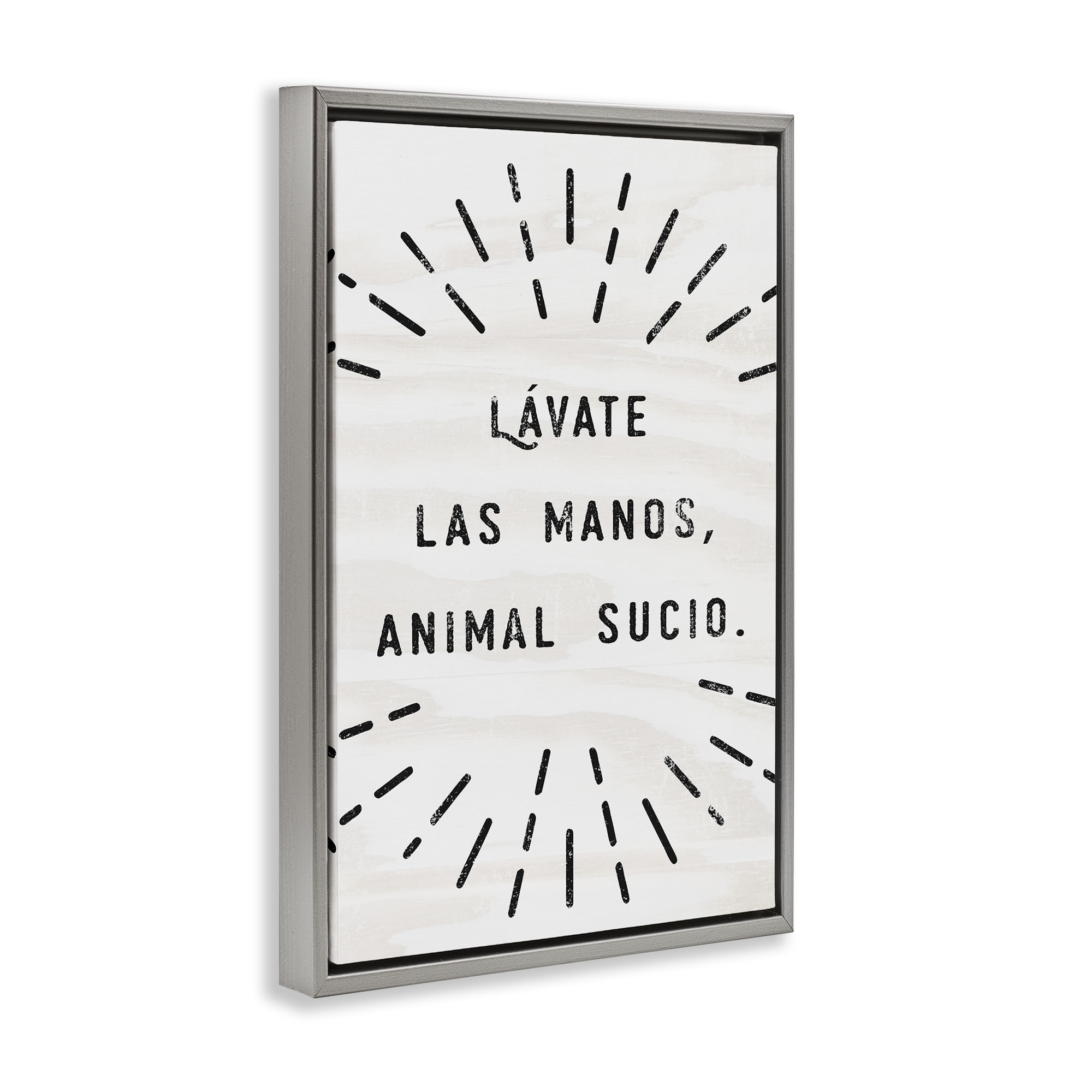 Stupell Industries Lávate Las Manos Sucio Bath & Laundry Painting Gray Floater Framed Art Print Wall Art, 21 x 31