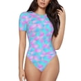 thumbnail image 1 of Saiise Motif Écailles de Dragon Violet Combinaison à Manches Courtes pour Femmes Col Rond Pyjama Justaucorps Extensible avec Fermeture à Pression-Moyen, 1 of 7