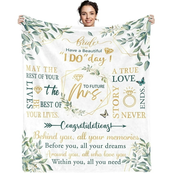 Bride to Be Gifts, Bridal Shower Gifts - Fleece Throw Blanket 60"X 50" - Engagement Gift, Wedding Gifts, Bachelorette Party Gifts, Bridal Shower Decorations - Future Mrs Gifts