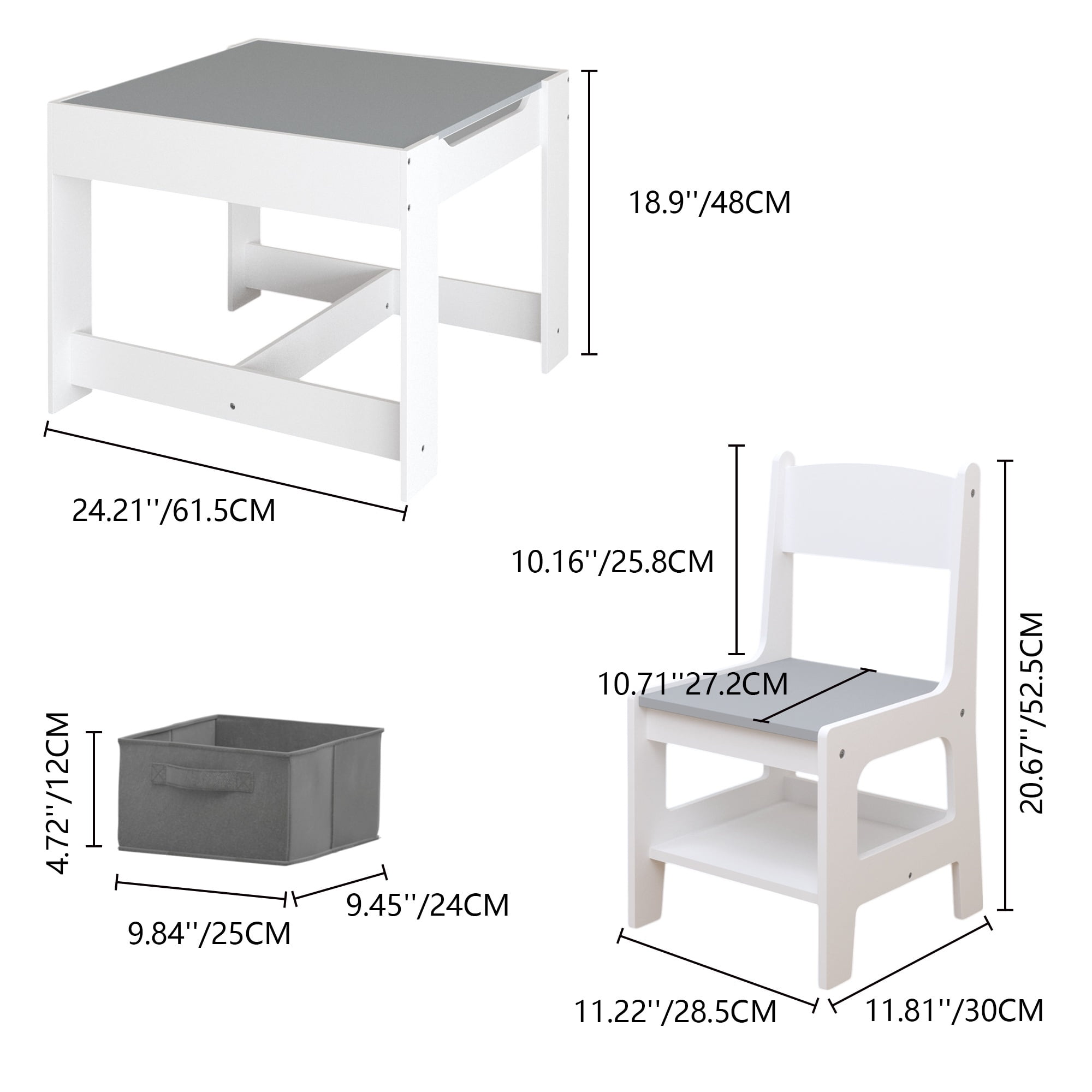 3 in 1 Children Table and Chair Set, SHINPT Kids Furniture with 1 Table and 2 Chairs for Drawing, Reading, Play, Kids Craft Table with Detachable Blackboard, Toddler Play Table for Nursery, Playroom