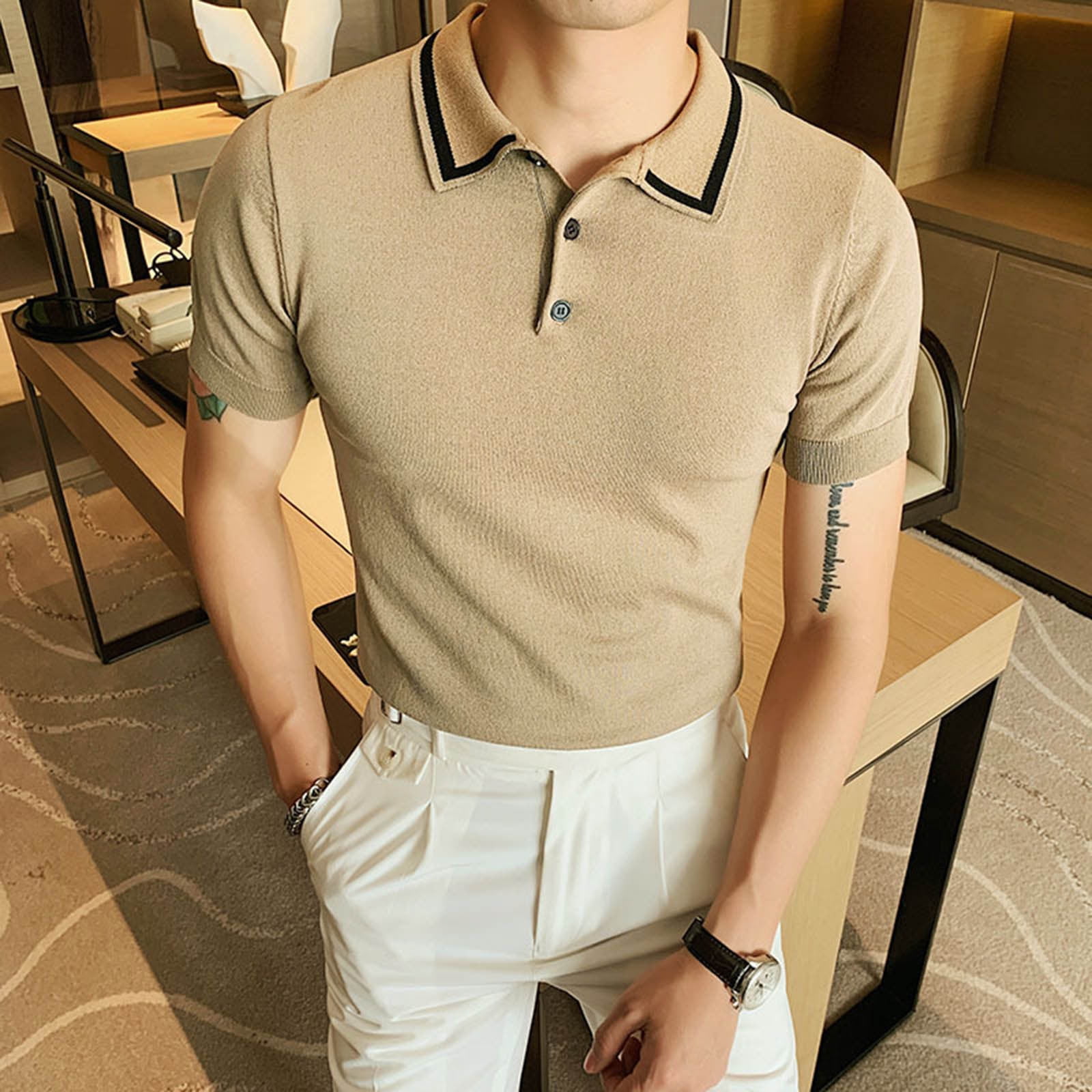 Men's Short Sleeve Knit Polo T-Shirt, Mens Golf Polo Casual Classic Button Short Sleeve Soft Solid Fit Shirts - Walmart.com