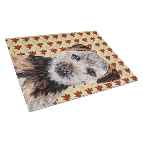 Carolines Treasures SC9687LCB Norfolk Terrier Puppy Fall Leaves Glass Cutting Board Large, 12H x 16W, multicolor