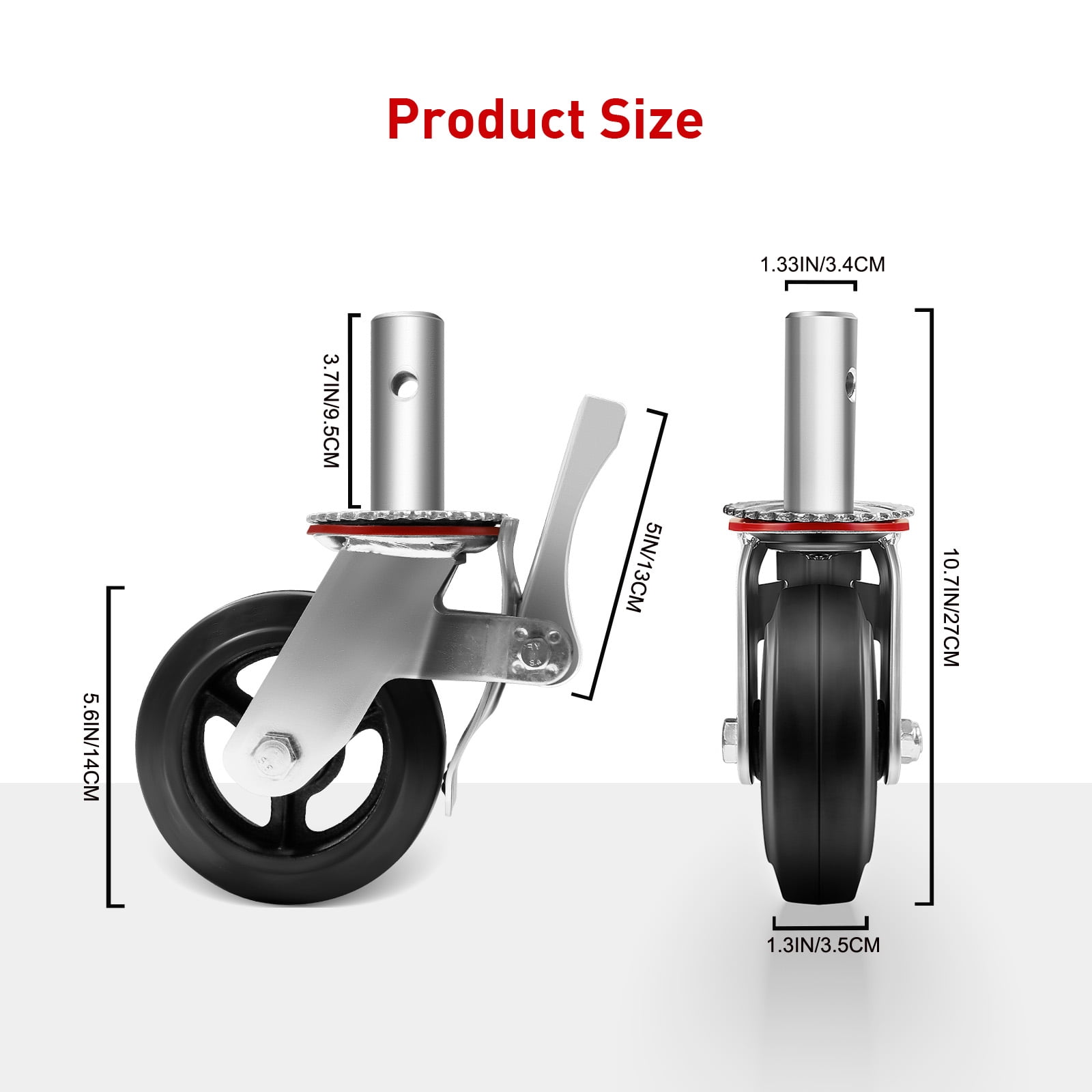 1 Set 6 Inch Scaffolding Wheels Set of 4 Heavy Duty Caster Wheels 360 Degree Rotation Rubber Casters Dual Locking Brake 400LBS Capacity Per Set (6 Inch×4 Pcs)