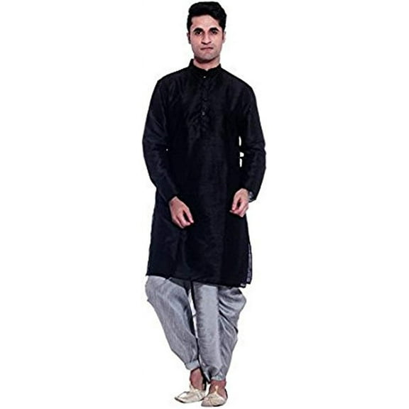 Royal Kurta Men's Silk Blend Dhoti Kurta (Black; 44)