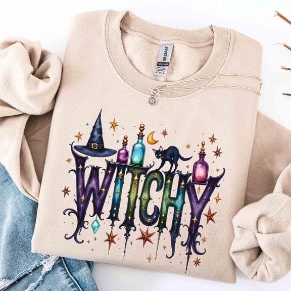 RosaWear Witchy Sweatshirt, Witch Black Cat Potion Halloween Crewneck