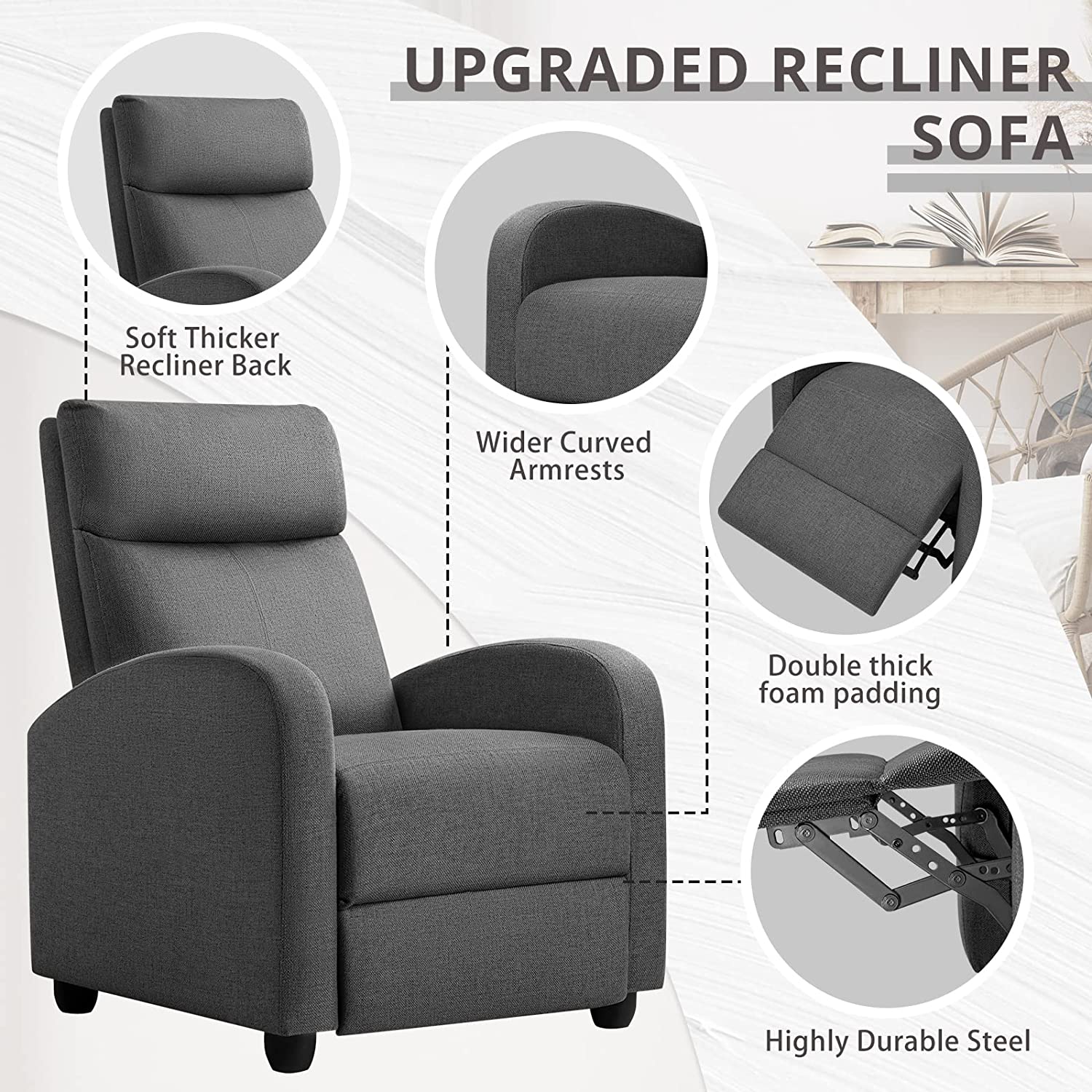 JUMMICO Recliner Chair Adjustable Home Theater Single Fabric