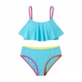 thumbnail image 5 of Bigetiay Girls Swimsuit 2 Piece Bikini Ruffled Bathing Adjustable Straps Striped Hollow High Waist Swimwear Set for 6-14 Years Summer, Size 7-8 Years, 5 of 5