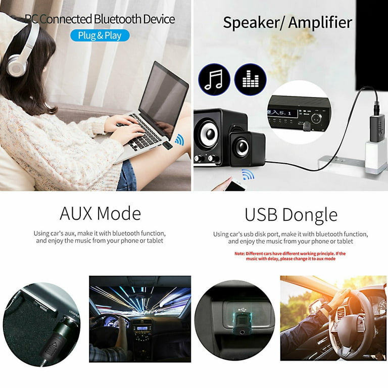 Bluetooth 5.0 Adapter 3.5mm Jack Aux Dongle, Portable Wireless Transmitter  Receiver for TV/PC/Headphone/Car/Home Theater, USB Bluetooth Audio Adapter