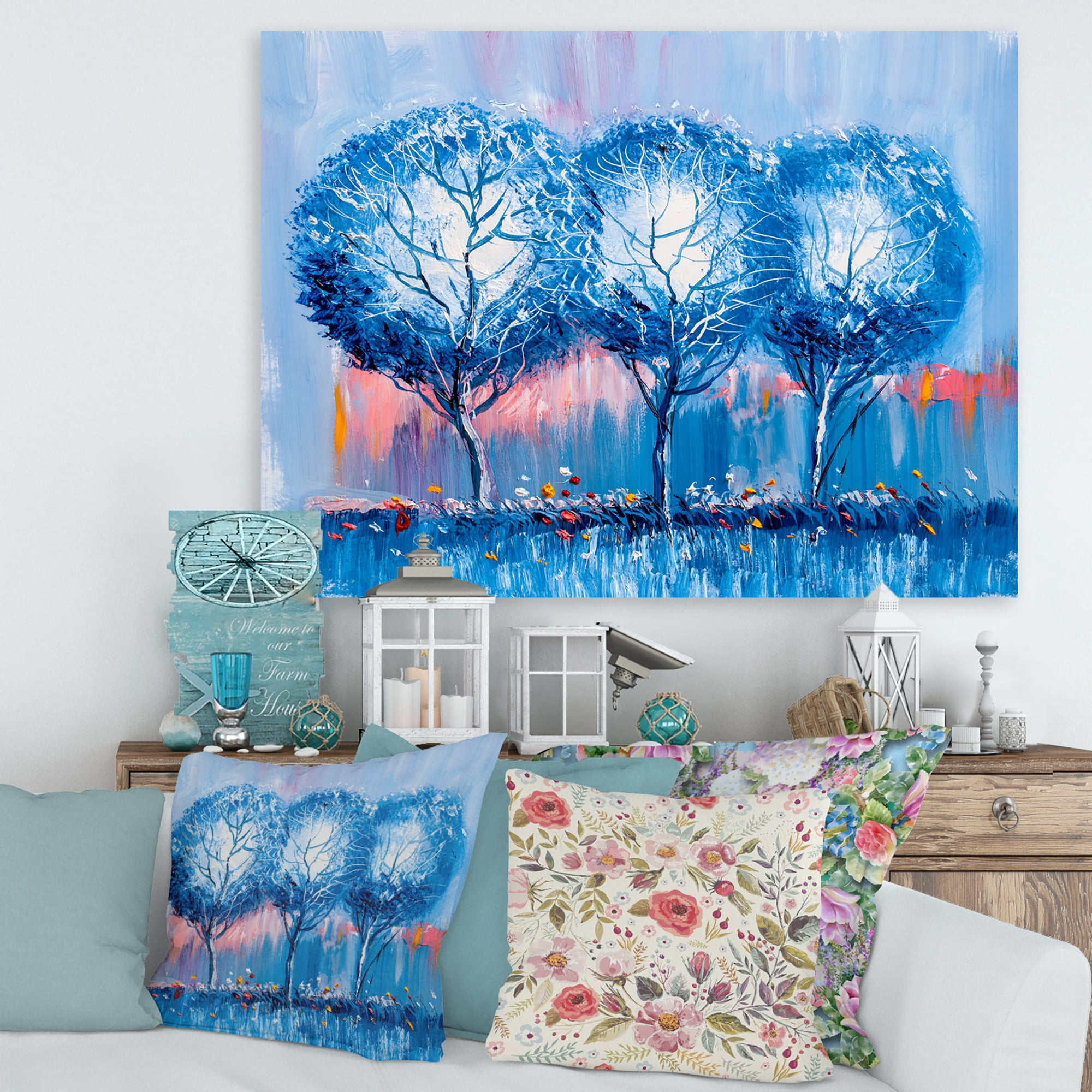 Designart ' Colourful Landscape Trees Impressionist III ' Modern Canvas Wall Art Print