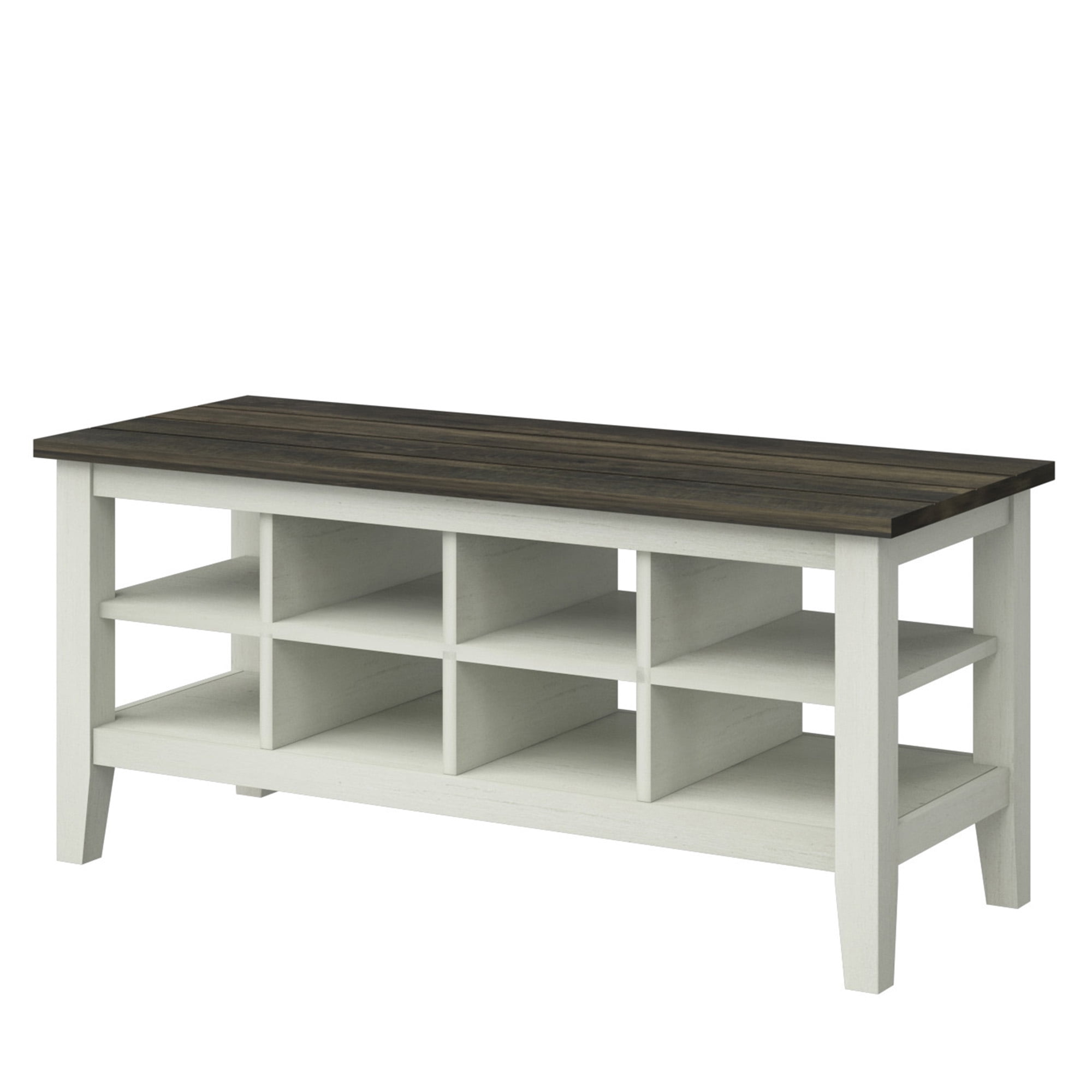 Twin Star Home Two-Tone Storage Bench with Planked Top in Old Wood White, 40”W x 15.5”D x 17.8”H