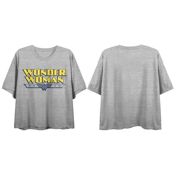 Wonder Woman Logo Women's Athletic Heather Gray Boyfriend Crop Tee-Medium
