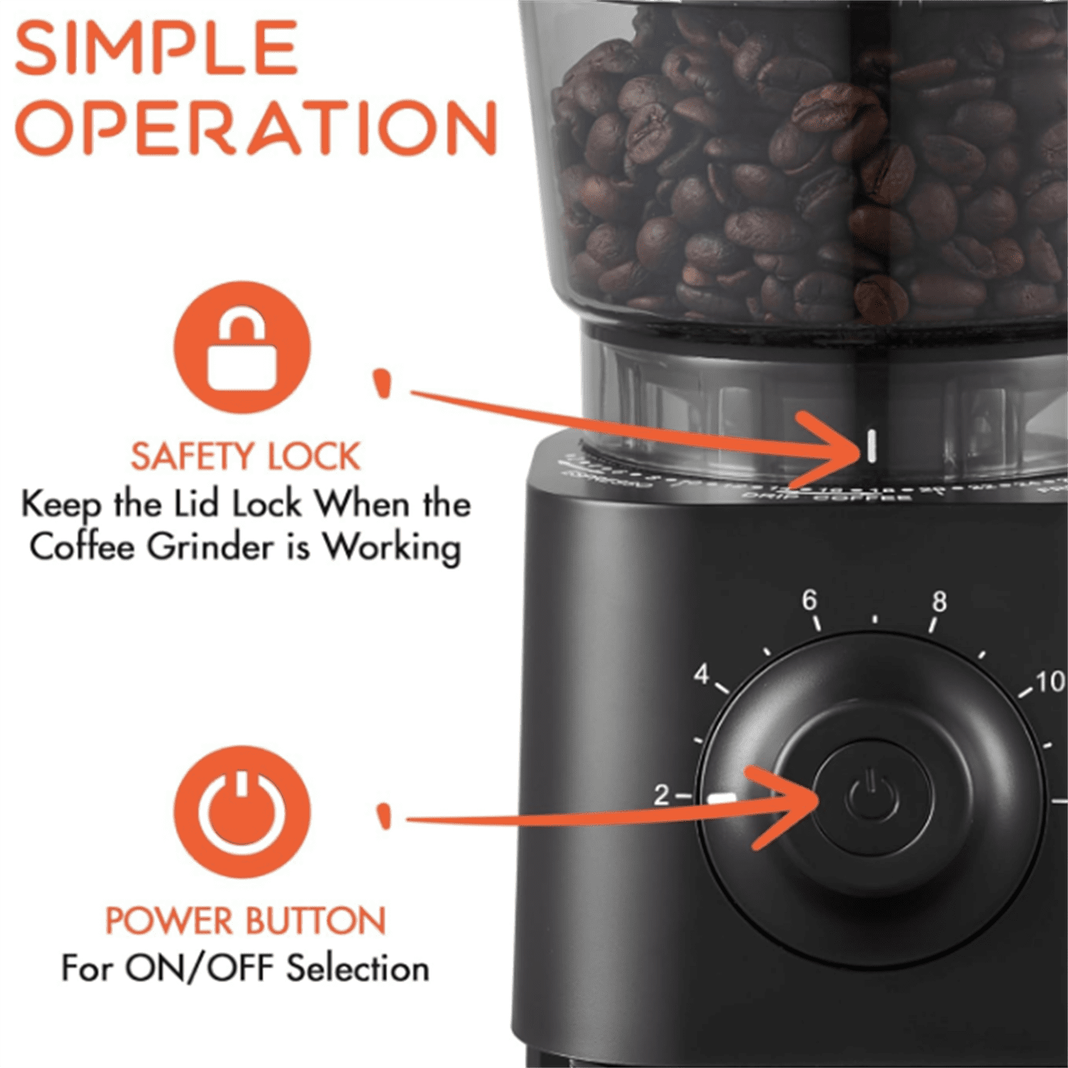 Coffee Grinder Electric, Conical Burr Coffee Bean Grinder with 30 Grind Settings