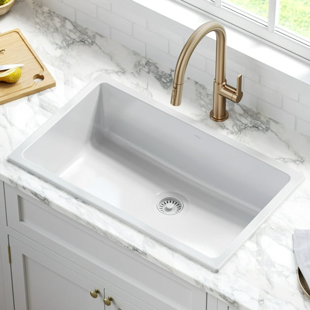 KRAUS Turino 30 DropIn Undermount Fireclay Single Bowl Kitchen Sink