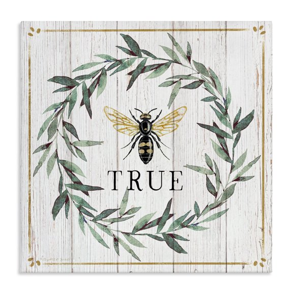 Stupell Industries Farmhouse Bee True Sentiment Country Floral Insect Pun Canvas Art, 17 x 17, by Elizabeth Tyndall