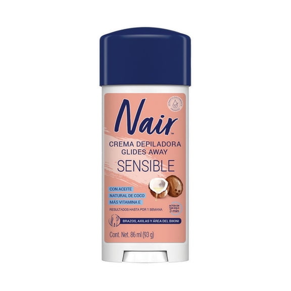 Nair Crema Depiladora Glides Away Piel Sensible 86 ml. Probada por Dermatólogos, 97% Ingredientes Naturales. Piel Suave y Tersa hasta por 1 Semana