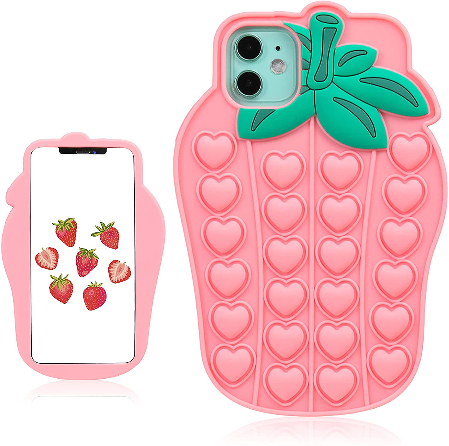 Trendy Fun For Iphone 12 Pro Max Case Silicone Aesthetic Cartoon Funny Cute Cool Kawaii Fidget Unique Designer Fun Cover Cases For Boys Girls Women Men Pink Strawberry For Iphone 12 Pro Max