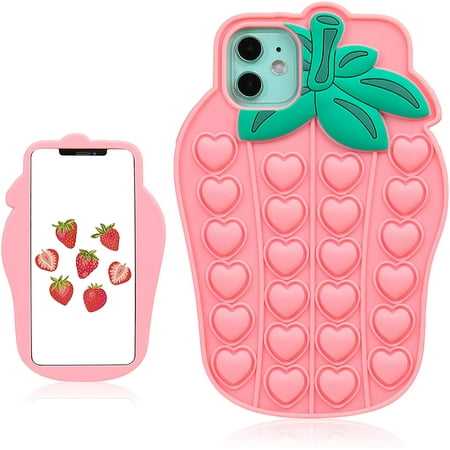 Trendy Fun For Iphone 11 Case Silicone Aesthetic Cartoon Kawaii Funny Cute Cool Trendy Stylish Unique Designer Fun Fidget Cover Cases For Boys Girls Women Men Pink Strawberry For Iphone 11 6 1