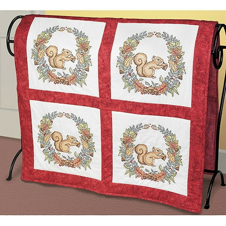 Autumn Squirrel Quilt Blocks Stamped Cross Stitch, 15" x 15" , 6 per package