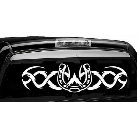 Decal ~ HORESHOE WITH BOBED WIRE ~ AUTO DECAL, TRUCK DECAL 8" X 25"