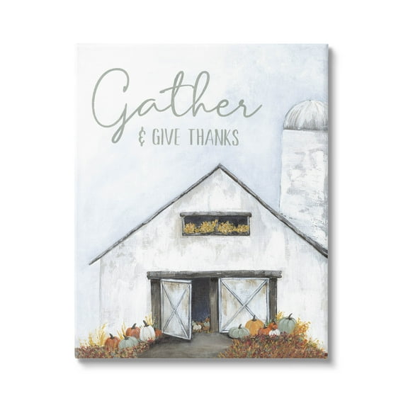 Gather & Give Thanks Autumn Barn Holiday Graphic Art Gallery Wrapped Canvas Print Wall Art