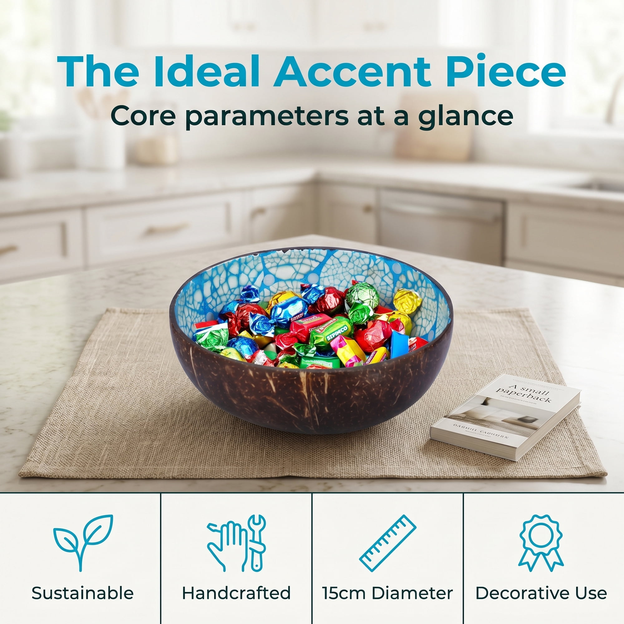 Unique Bargains Handmade Coconut Shell Bowl Catchall Tray Blue 5.9"L x 5.9"W x 2.8"H