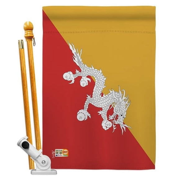 Americana Home & Garden AA-CY-HS-140031-IP-BO-D-US18-AG 28 x 40 in. Bhutan Flags of the World Nationality Impressions Decorative Vertical Double Sided House Flag Set & Pole Bracket Hardware Flag Set