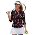 thumbnail image 2 of HUIACONG Women Golf Polo Shirts with Awareness Ribbon Pattern, 3/4 Sleeve Athletic Polo for Golf and Tennis Enthusiasts, Quick Dry Polyester Spandex Fabric, 2 of 10
