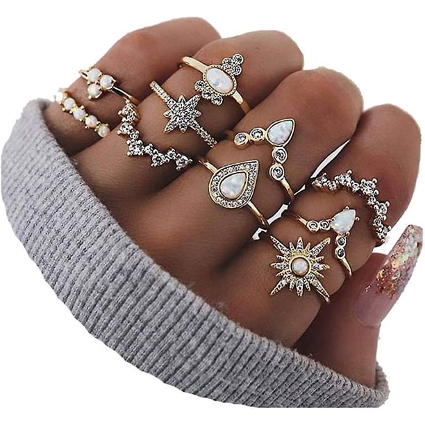 6-16 anillos apilables para nudillos para mujeres, adolescentes y niñas, anillos de dedo vintage bohemios, apilables, anillos midi dorados y plateados, juego de anillos múltiples, tamaño 5-10