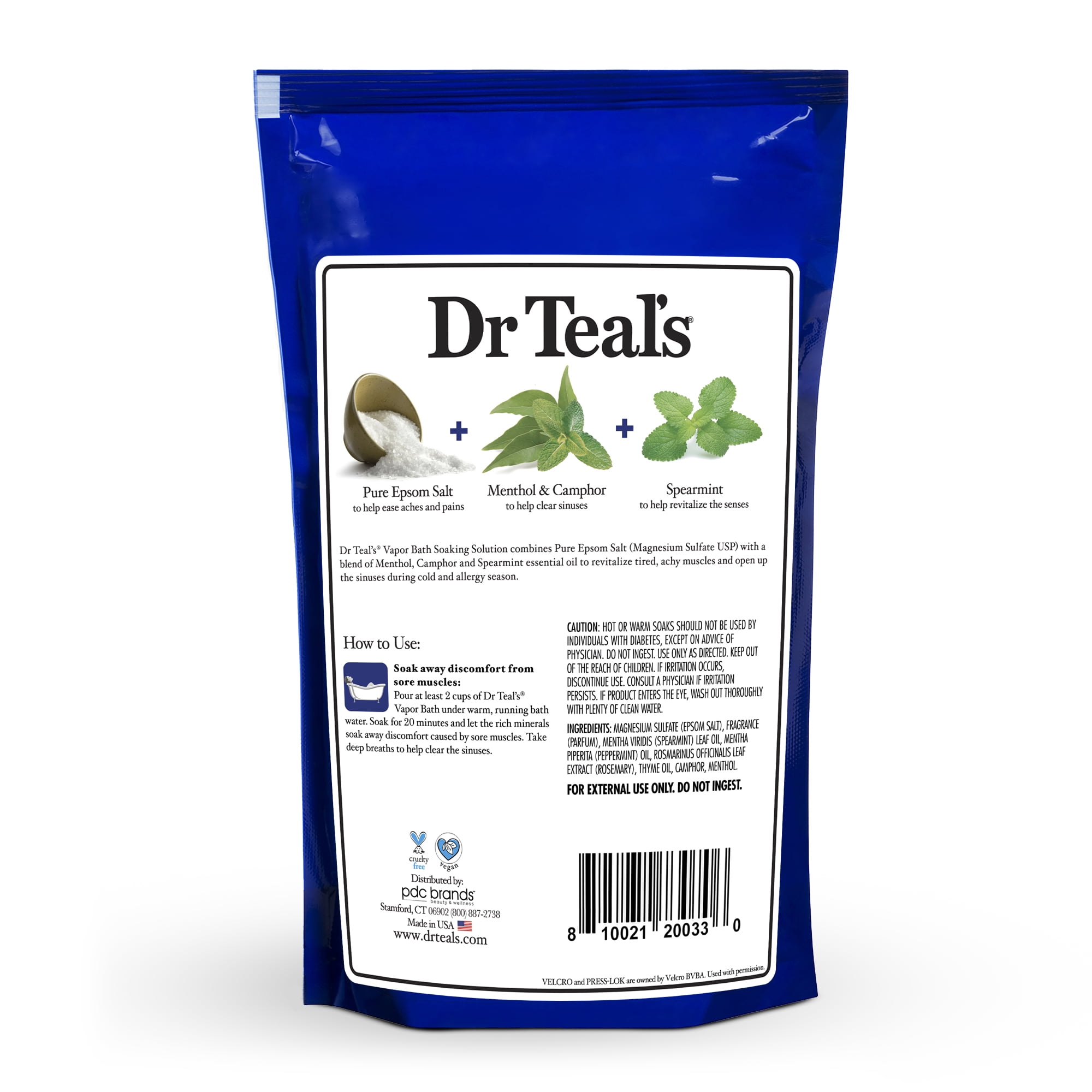 Dr Teal's Pure Epsom Salt Soak, Vapor Bath with Menthol, Camphor & Essential Oils, 2 lbs