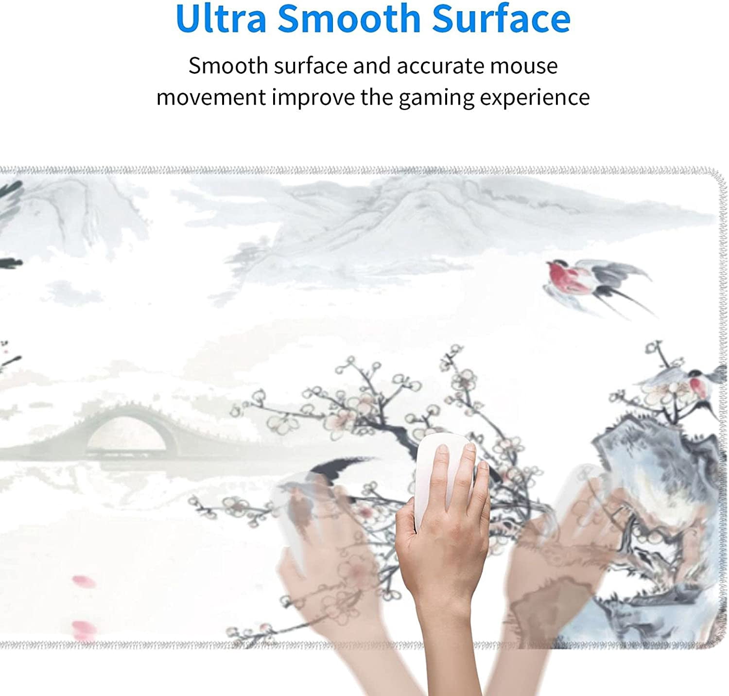 Cherry Blossom Sakura Gaming Mouse Pad 31.5×11.8inch with Stitched Edges Extended Waterproof Desk Pads Non-Slip Rubber Base Large Keyboard Mat Computer Gaming Mousepad for Work/Office/Home (Ten)