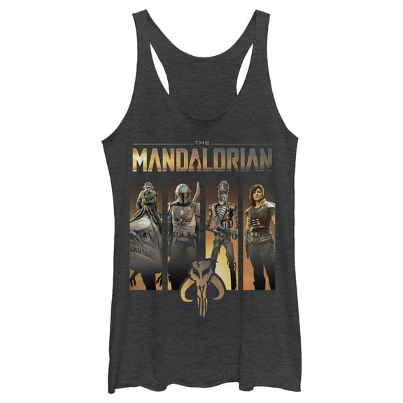 Women's Star Wars: The Mandalorian Character Panel Racerback Tank Top Black Heather Medium