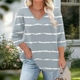 thumbnail image 3 of Plus Size 3/4 Length Sleeve Shirts for Women Dressy Casual V-Neck Stripe Printed Tunic Tops Business Work Blouses Tees, 3 of 5
