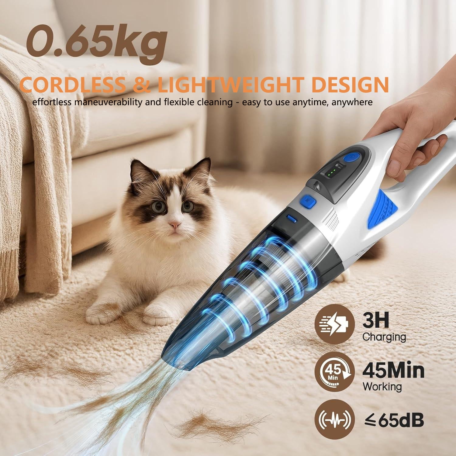 TRAKAR Handheld Vacuum Cordless, 28000PA Strong Suction Hand Held Car Vacuum Cleaner, Portable Hand Vacuum Rechargeable with Nozzles & LED Light for Home, Car, Office, Pet Hair