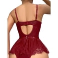 thumbnail image 2 of MINTREUS Lingerie for Women Sexy Rhinestone Heart Garter Underwire Floral Lace Mesh Sheer Babydoll Lingerie Teddy Bodysuit Skirt Set, 2 of 9