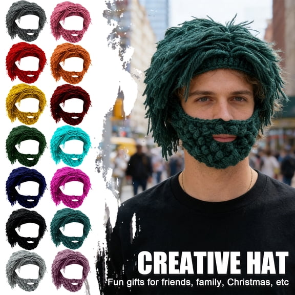 Acrylic Punk Style Beanie with Attached Straight Hair Wig and Knitted Beard, Men's Cool Gorras Hats & Caps, Funny Wig Bearded Hats for Man Woman, Mens Valentines Day Gifts Yellow