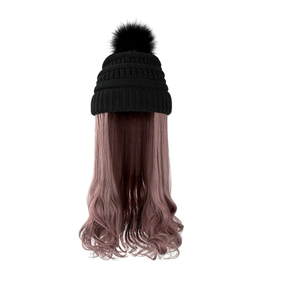〖SUCS〗Fashion Long Curly Hair Hat Wig One Knit Hat Wool Curl Corn Perm Curl