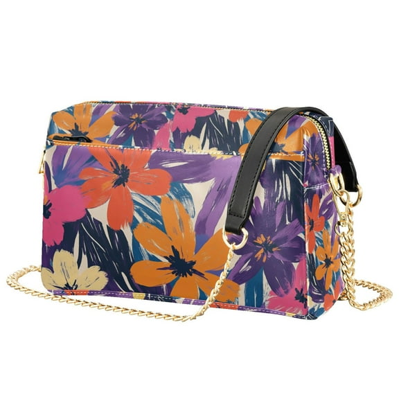 FORMRS Women Crossbody Purse with Chain Strap Vegan Leather Shoulder Handbag, Colorful Painted Flowers Pattern