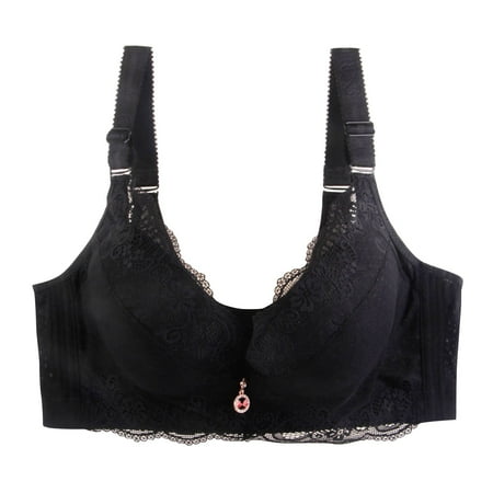 BUYHO Women s Solid Lace Sexy Bra Gathered Cute With Steel Ring Underwear Back Buckle Women Push Up Bra Plus Size Floral Lace Underwire Soft Everyday Bras Widen Band(Black 40)